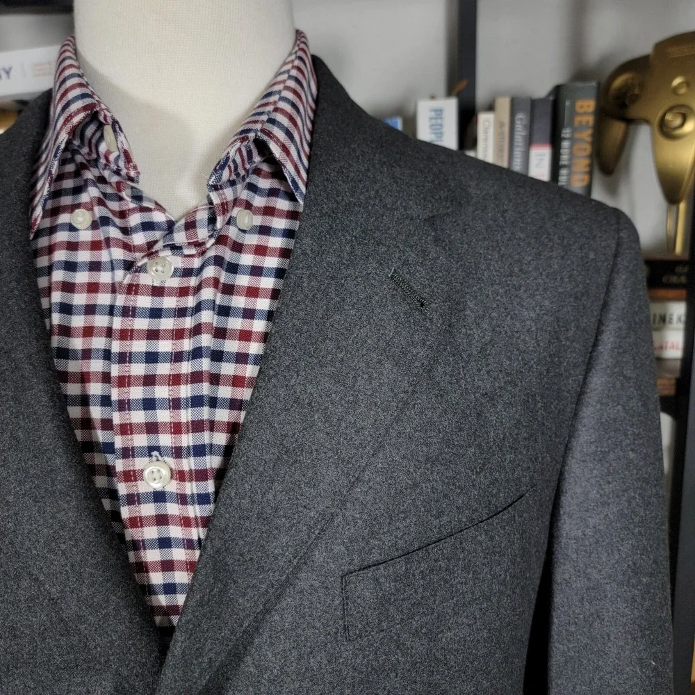 Hart Schaffner‎ Marx Men's Flannel Sport Coat Blazer Three Button Gray Wool 42R